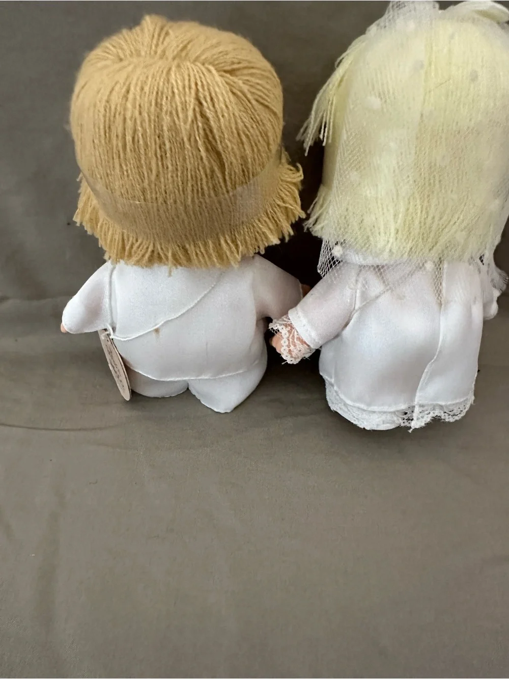 Precious Moments Blonde Bride and Groom Dolls in White Outfits